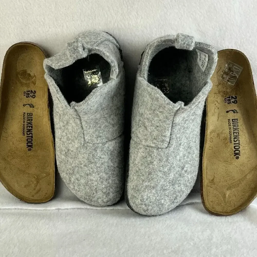 BIRKENSTOCK Shoes Slippers Kids 11 Andermatt Shearling Light Grey Wool Felt